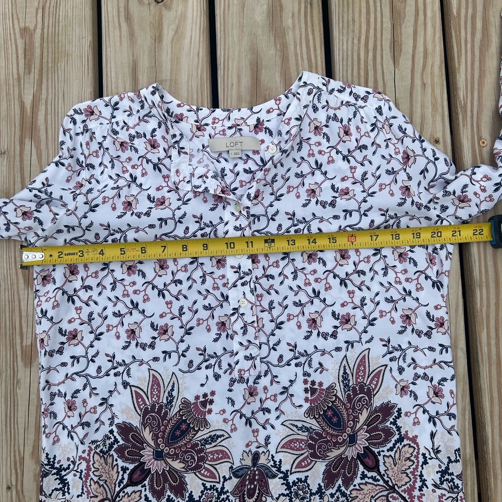 LOFT‎ Top Blouse Womens Small Multicolor Floral Popover Rayon Long Sleeve Casual - Picture 9 of 14